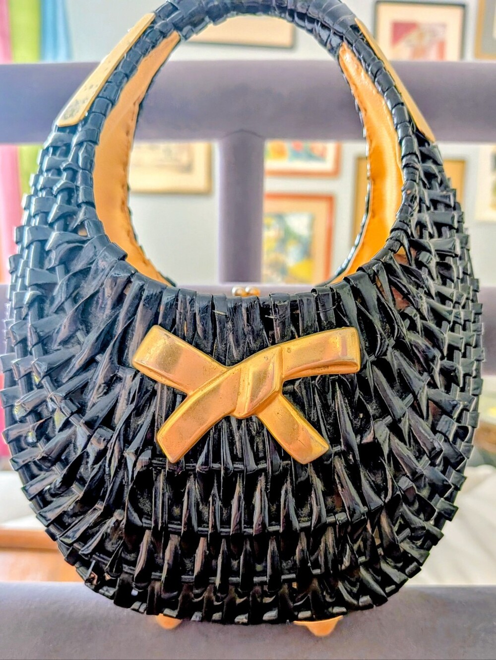 Vintage 1960's Koret Blk Woven Small Purse w Attached Coinpurse. Italy. EUC.